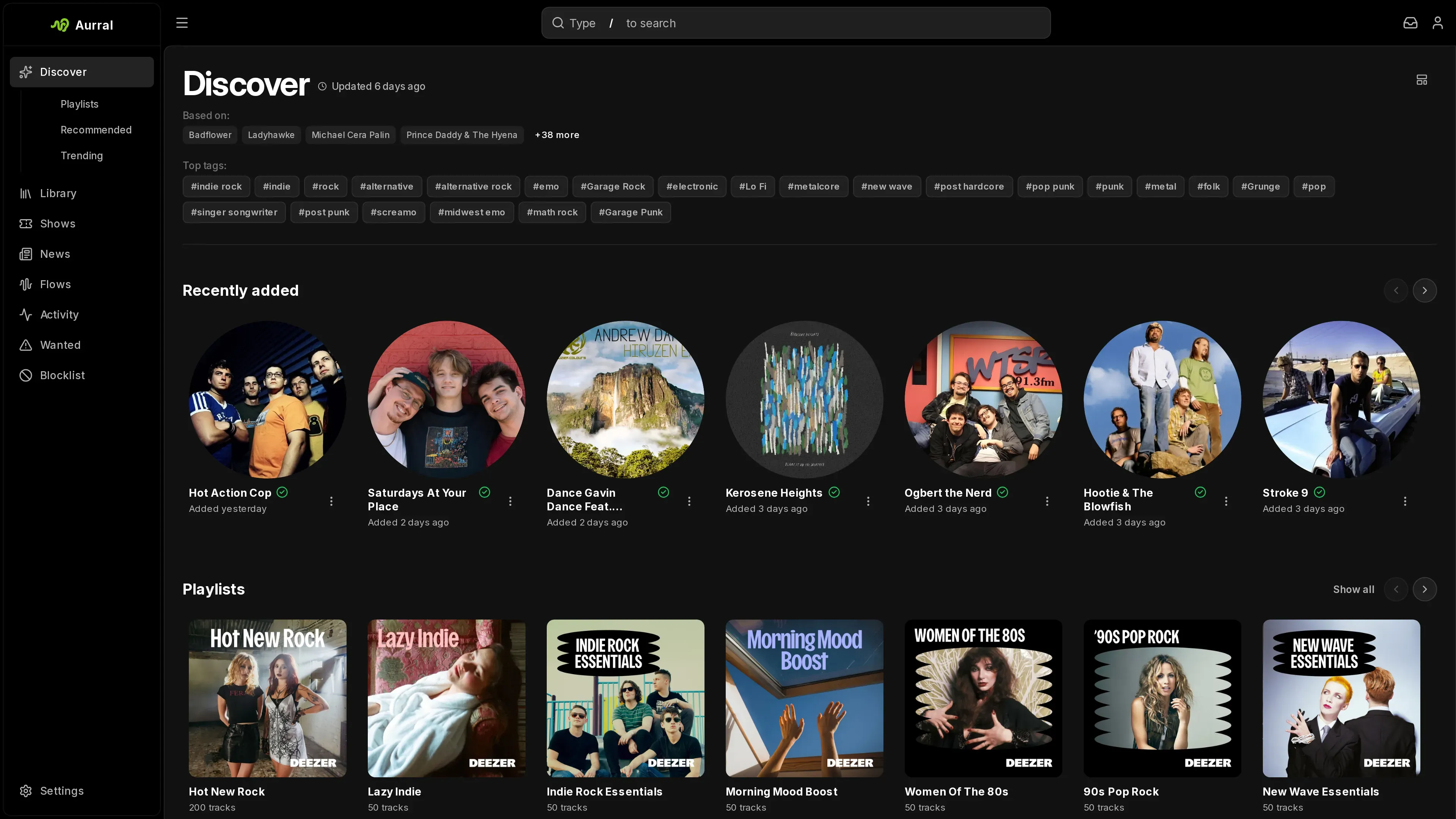 Aurral Discover page