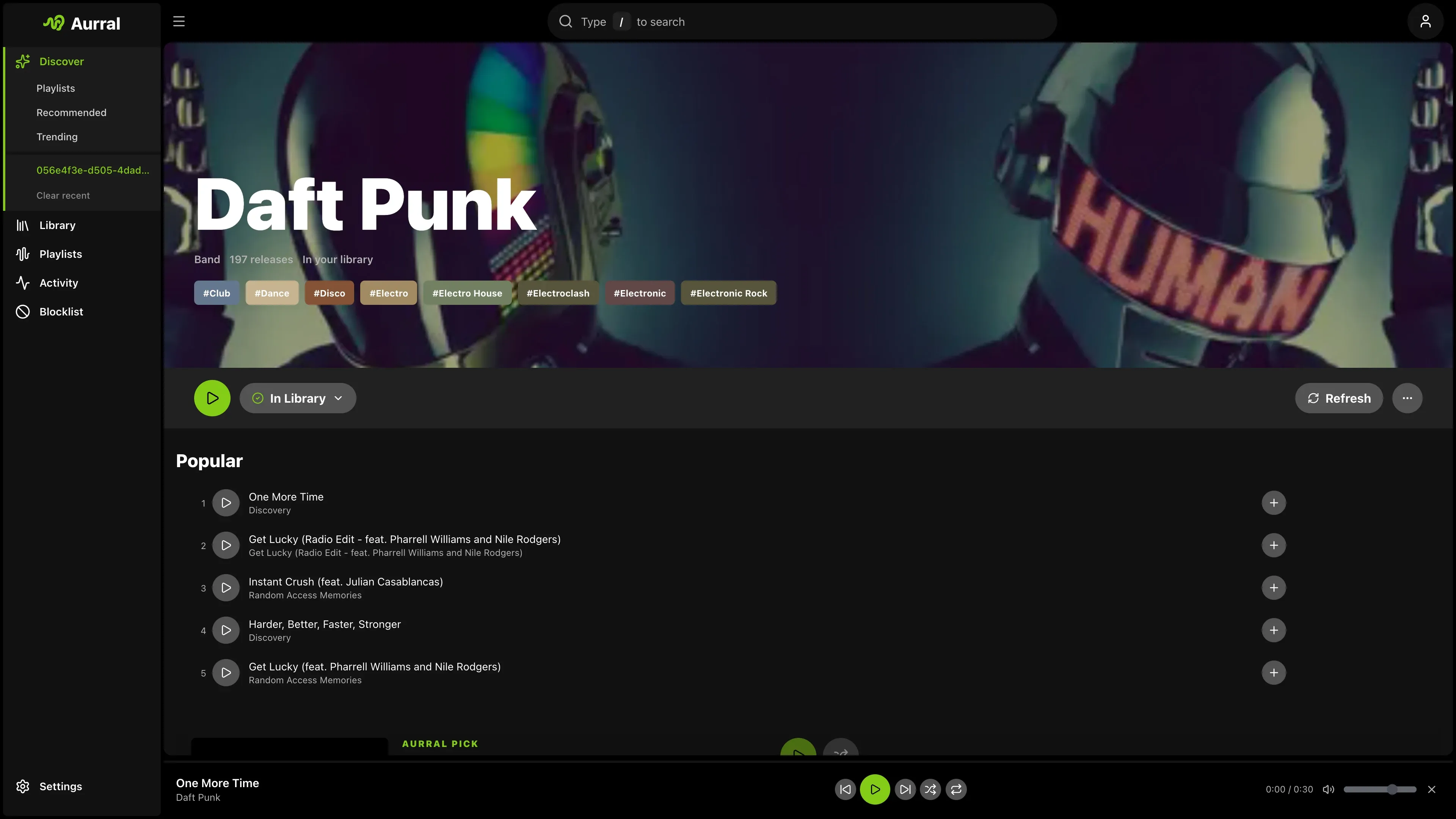 Aurral in-app playback